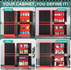 SISESOL Metal Storage Cabinet with Drawer and Lock,Garage Storage Cabinet with Locking Doors and Shelves,71" Black Red Metal Cabinets,Lockable Steel Tool Cabinets for Garage,Home,Office,Shop