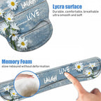 Keyboard Wrist Rest + Mouse Pad Wrist Support Set with Coasters, Dreamy Daisy Vintage Wood Board Live Laugh Love Design Non-Slip PU Base Ergonomic Mousepad for Home Office Working Studying