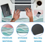 EOBKLAX Ocean Wave and Mountain Large Gaming Mouse Pad,Waterproof Desk Mat for Desktop,Non-Slip Rubber Base Mousepad with Stitched Edges for Laptop Office and Home 35.4X15.7 Inch