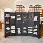 Bonnlo 4/6 Panel Pegboard Freestanding, 5 FT Portable Display Board Organizer for Craft Show Jewelry, Wooden Folding Privacy Screen Room Divider (Black, 6 Panel with Base)