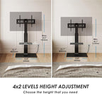 FITUEYES Floor TV Stand for 32-75 inch TV with Power Outlet, Tall TV Stand for Bedroom Living Room with Tempered Glass Base, Floor TV Mount Holds Up to 88lbs MAX VESA 600x400mm,Black