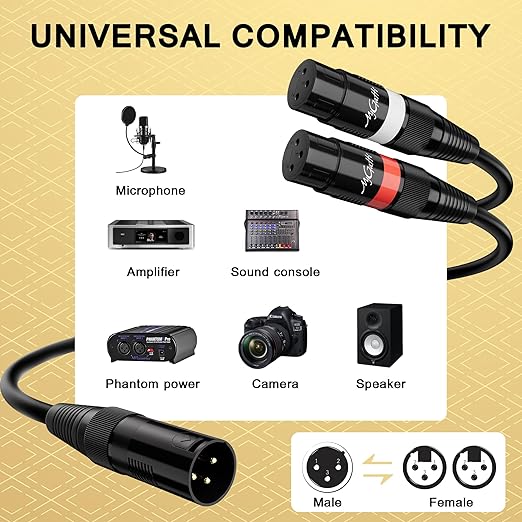 Mygatti XLR Splitter Y-XLR Cable 30 FT, Gold-Plated 3-Pin XLR Male to Dual XLR Female Patch Y Cable, Bi-Directional Balanced Microphone Adapter Cord, 1 XLR to 2 XLR Cable, Oxygen-Free Copper