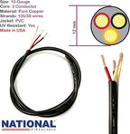 NATIONAL Wire & Cable – 10 AWG 3-Conductor Premium Copper Wire, 250 ft, Stranded | Made in USA, Heavy-Duty Flexible Jacket | Automotive, Solar, Battery, Indoor and Outdoor Use