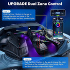 2026 Upgraded Acrylic Interior Car LED Strip Light Dual-Zone Wireless App, 2 in 1 with 43.3inch + 9.8inch Fiber Optic Strip Lights, Dynamic Chasing Music Sync Neon Car Ambient Lighting Kits