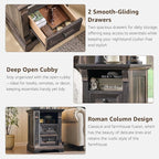 T4TREAM Farmhouse Nightstand Set of 2, 18" Sofa Side Table with Charging Station, Wood End Table w/Roman Column, Bedside Cabinet for Bedroom, Living Room, Dark Rustic Oak