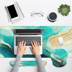 Britimes Green and Gold Marble Keyboard Mouse Pad Set 4in1 Large Mousepad+Keyboard Wrist Rest+Mouse Wrist Rest+Coaster Set with Ergonomic Design for Home Office Computer 35.4x15.7 inches
