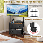 JKsmart Mobile TV Cart Rolling TV Stand Holder with 4 Drawers, for 23-60 inch Flat/Curved Screens,Portable Corner Floor TV Stand on Wheels, Holds Up 88Lbs with Shelf, for Living Room Bedroom
