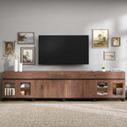 WAMPAT Modern TV Stand for TVs up to 120 inch, 4 in 1 TV Console with Glass Doors and 2 Drawers, Entertainment Center with Adjustable Shelf for Living Room, Bedroom, Brown