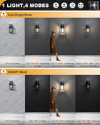 LTBLIGHT Motion Sensor Dusk to Dawn Outdoor Light, 4-Modes Adjustable Black Exterior Lighting Fixture, Waterproof Outside Wall Mount Lantern for Home, Entry, Backyard, Patio, 120V