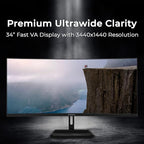 Deco Gear 34” Ultrawide Curved Gaming Monitor 3440×1440 UWQHD, 180Hz, 1ms MPRT, VA Panel, 1500R, HDR Ready, 100% sRGB, Adaptive Sync, Dual HDMI/DP, 21:9, VESA Mount, Tilt Adjustable - American Seller