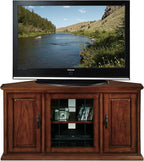 Leick Home 80385 Leaded Glass Three Door Corner TV Stand with Enclosed Storage For 50" TV's, Burnished Oak
