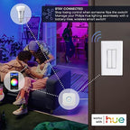RunLessWire Click for Philips Hue – Battery-Free Wireless Smart Light Switch, 30ft Range – Works Natively with Philips Hue Bridge – Wall Mount Kinetic Switch - Decora Style, White 2 Pack