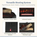 Country Living 23 inch Electric Log Set | Crackling Sound | 1000 Sq Ft Heater | Faux Logs Insert with Infrared Flames for Existing Fireplaces | Remote Control Included