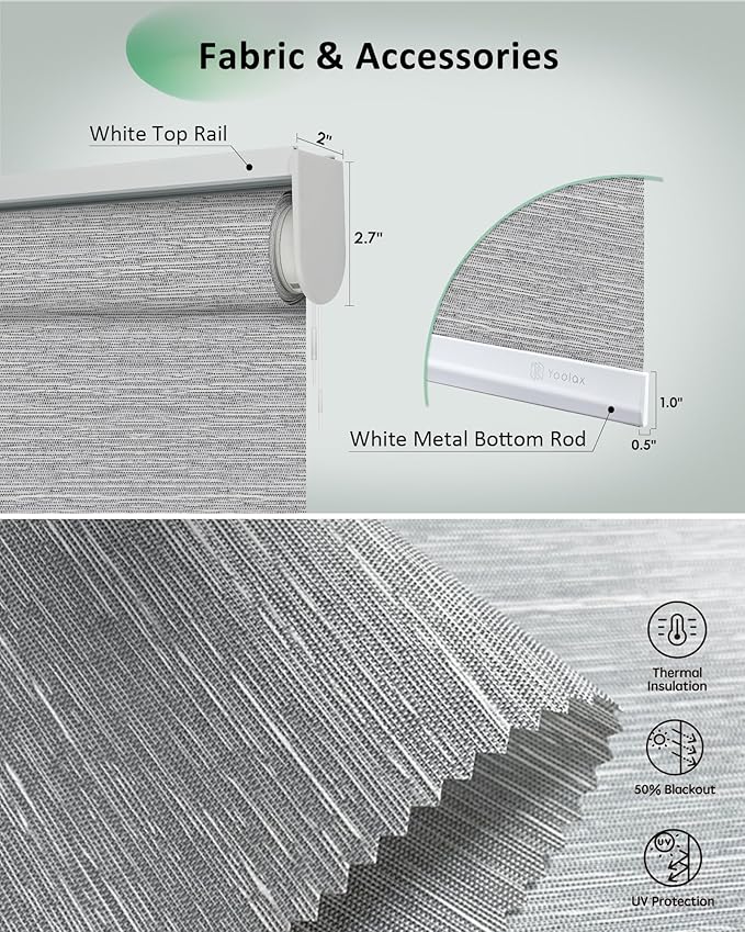 Yoolax Motorized Blinds App Control, Light Filtering Motorized Shades for Windows, Cordless Automatic Roller Shades for Bedroom Living Room Office(Light Filtering Jacquard Gray, 58" W x 72" H)
