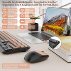 HotFox Wireless Keyboard and Mouse Combo, Full-Size Retro Typewriter Keyboard with Round Keycaps, Ergonomic Design for Windows PC, Home and Office Use -Red