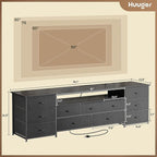 Huuger 78.7 Inch TV Stand for 75, 80 Inch TV, 11 Drawer Long Dresser with Power Outlets and LED Lights, Entertainment Center with Storage, Black Dresser with PU Leather Surface