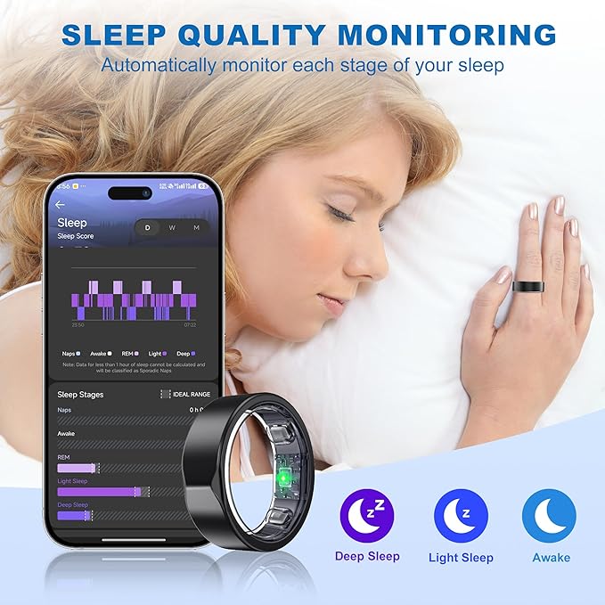 Smart Ring for Women Men, Valentine's Day Gifts, Minimalist Fitness Ring with Heart Rate, Stress, Sleep, Step, Calorie Tracking, 5ATM Waterproof for iPhone and Android,No Subscription (Black, 9)