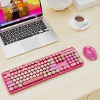 Nowlike Wireless Keyboard and Mouse Combo, Retro Typewriter Keyboard with Round Keycaps, Full-Size Ergonomic, Red, Ideal for Windows PC, Home, Office, and College, Wireless Keyboard Mouse Combo