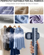 OGHom Steamer for Clothes, 110-240V Travel Steamer & Iron 2 in 1, 1000W Powerful Steam, Portable Handheld Garment Wrinkle Remover, 30s Fast Heat-Up with 3-mode Steam Control, for Global & Europe-Blue