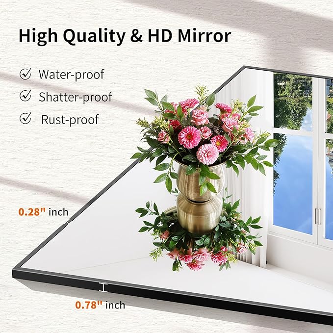 Black Bathroom Mirror for Wall, 20x40 Inch Rectangle Mirror with Metal Frame, Modern Vanity Mirrors for Bathroom Living Room, Entryway Hangs Horizontal or Vertical