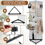 Weysat 5' x 1.6' Triangle Gridwall Panel Display Stand 3-Sided Grid Tower with Base and Casters Rolling GridWall Panel Stand for Home Organization Display Vendor Events, Black