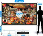 Projector Screen Indoor,JWSIT 100 inch Outdoor Movie Screen-Upgraded 3 Layers PVC 16:9 Outdoor Projector Screen,Portable Video Projection Screen with Carrying Bag for Home Theater Backyard