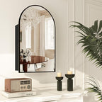 Bathroom Medicine Cabinet with Mirror, Arched Medicine Cabinet Wall Mounted, Modern Vanity Mirror with Storage, Mirrored Cabinet with Adjustable Shelves, Not Recessed, 20x32 Inch,Black