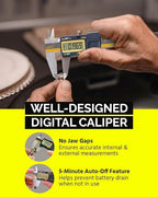 iGAGING Absolute Origin 0-6" Double Cut Depth Digital Caliper, IP54 Electronic, SPC/USB Output Port, Inch, Metric, Fraction Modes, Case, Manual, & Battery