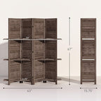 HOMCOM Room Divider, 4 Panel 67" Tall Wood Privacy Screen with 3 Display Shelves, and Folding Storage for Bedroom or Home Office, Walnut