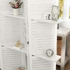 HOMCOM Room Divider, 5 Panel 67" Tall Wood Privacy Screen with 3 Display Shelves, and Folding Storage for Bedroom or Home Office, White