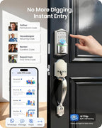 Veise VE027-H Built-in Wi-Fi Fingerprint Smart Deadbolt Lock with Handleset, App Remote & Voice Control, Keyless Entry Front Door Lock Set, Touchscreen Keypad, Auto-Lock, Easy Setup, Satin Nickel