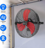 Fanqiebros 4580 CFM 18 inch High Velocity Wall Mounted Fan, 3-Speed Metal Fan with Sealed Motor, 360 Degree Tliting Heavy Duty Wall Fan for Patio, Barn, Garage, and Gazebo - UL listed