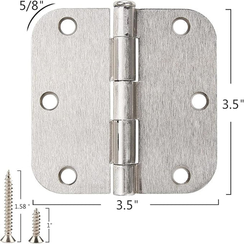 42 Pack Rounded Door Hinges Brushed Nickel 3.5 Inch Interior 5/8" 3-1/2" Flat Iron Hinge Hardware House Bifold Table Farmhouse Bedroom Office Living Room Decor 3 ½" Heavy Metal Accessories for Doors