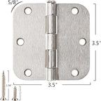 100 Pack Interior Door Hinges Brushed Nickel 3.5 inch x 3 1/2" 5/8" Round Residential Bi-fold Bedroom Standard Hinge for Wood Single/Double Bedroom Doors Silver House Hardware Kit Controls 3 ½"