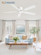 ZMISHIBO 52 Inch Ceiling Fan No Light, Flush Mount Low Profile, Modern White Ceiling Fan Without Light, Remote Control & Quiet DC Motor, for Indoor&Outdoor, Bedroom, Living Room