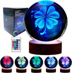 Conalisk 3D Four-Leaf Clover Crystal Ball Lamp,Lifelike 3D LED Clover Night Light,16 Colors Changing Light,Dimmable Remote Control,Clover Lamp Gift (Four-Leaf Clover)