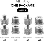IXTECH Mic Stand Adapter Set - 8pcs Metal Tripod Adapter - 5/8" to "3/8" & "1/4" Male/Female Threads - ADP01 Silver