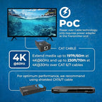 OREI 4K 1x4 HDMI Extender Splitter, Multiple Over Single Cable CAT6/7 4K@60Hz 4:4:4 HDCP 2.2 with EDID Management - Up to 230 Ft - Loop Out - Low Latency