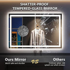 YEELAIT 55x36 Inch LED Bathroom Mirror with Lights Front and Backlit Lighted Vanity Mirror for Bathroom Wall with 3 Colors Dimmable Anti-Fog Memory Shatter-Proof IP54 Waterproof Horizontal/Vertical