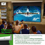 Elite Screens Manual Tab-Tension 3, 125-INCH with Extra 10" Drop, Pull Down Projector Screen Home Movie Gaming Presentations ISF Certified Premium CineWhite® P Material, MT125XWH3-E10