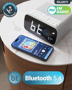 Majority Bluetooth Alarm Clocks with Wireless Charging | Bedside Clock for Bedroom with 10W Power FM Radio | Large Screen Display, Loud Alarm for Heavy Sleepers, and Display Backlit Dimmable Darwin