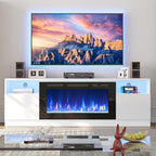 YISUFO 70" TV Stand with 36" Electric Fireplace, Large Modern Media Entertainment Center with Storage Cabinet and 12 Colors LED Lights for TVs Up to 80",White and Black