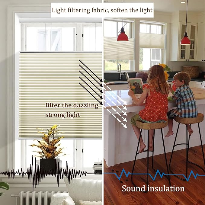 LEXEN Smart Top Down Bottom Up Honeycomb Shades - WiFi Enabled Motorized Cellular Blinds Compatible with Alexa/Google Home Double Cellular Fabric Light Filtering Insulated Custom Sizes-Grey
