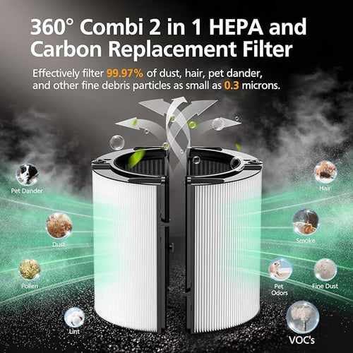 360° Combi 2 in 1 HEPA + Carbon Filter for Dyson TP04 HP04 TP07 TP06 HP06 TP4A TP7A PH02 PH01 PH03 PH04 PH3A HP09 TP09 HP07 HP10 TP10 HP4A HP7A DP04 Air Purifi-er, HEPA Carbon Filter #965432-01