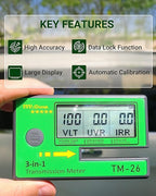 Digital Car Window Tint Meter TM-26 / Side Window Tint, Sun Control Film, VL/UV/IR Transmittance Detection, Tester Meter Gauge (with PU Case)