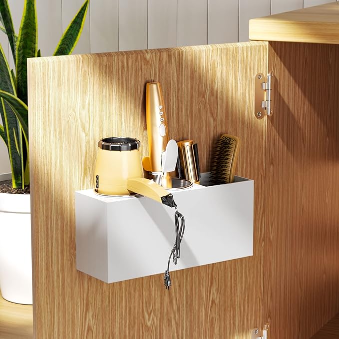 NIUBEE Wall Mount Hair Styling Tool Organizer - Bathroom Cabinet Holder for Blow Dryers, Flat Irons, Curling Irons - White