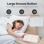 Digital Alarm Clock, with Wooden Electronic LED Time Display, 3 Alarm Settings, Humidity & Temperature Detect, Wood Made Electric Clocks for Bedroom, Bedside, Desk (White-Big Bold)