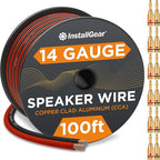InstallGear 14 Gauge Speaker Wire - 100 Ft Copper Clad Aluminum Speaker Cable with 12 Banana Plugs for Easy Installation - Flexible PVC Jacket for Home Theater and Car Audio