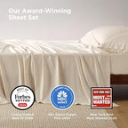 Bedsure Queen Sheet Set, Rayon Derived from Bamboo, Cooling Sheets, Breathable & Soft, Deep Pocket Up to 16", Hotel Luxury Silky Bedding for Hot Sleepers, Light Beige