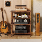 LELELINKY 4-Tier AV Media Player Stand Set of 2, Brown Stereo Cabinet, Wooden TV Stand,Game Console Shelf, Multifunctional Entertainment Center, Suitable for Home, Conference Room, Game Studio